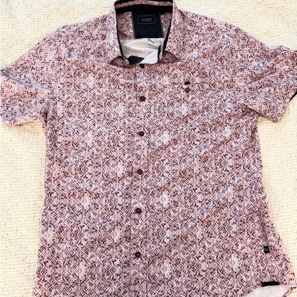 7 Diamonds Men's 4 Way Stretch Short Sleeve Button Up Shirt Mauve Pink